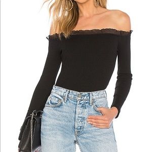 black ribbed long sleeve off the shoulder with ruffle